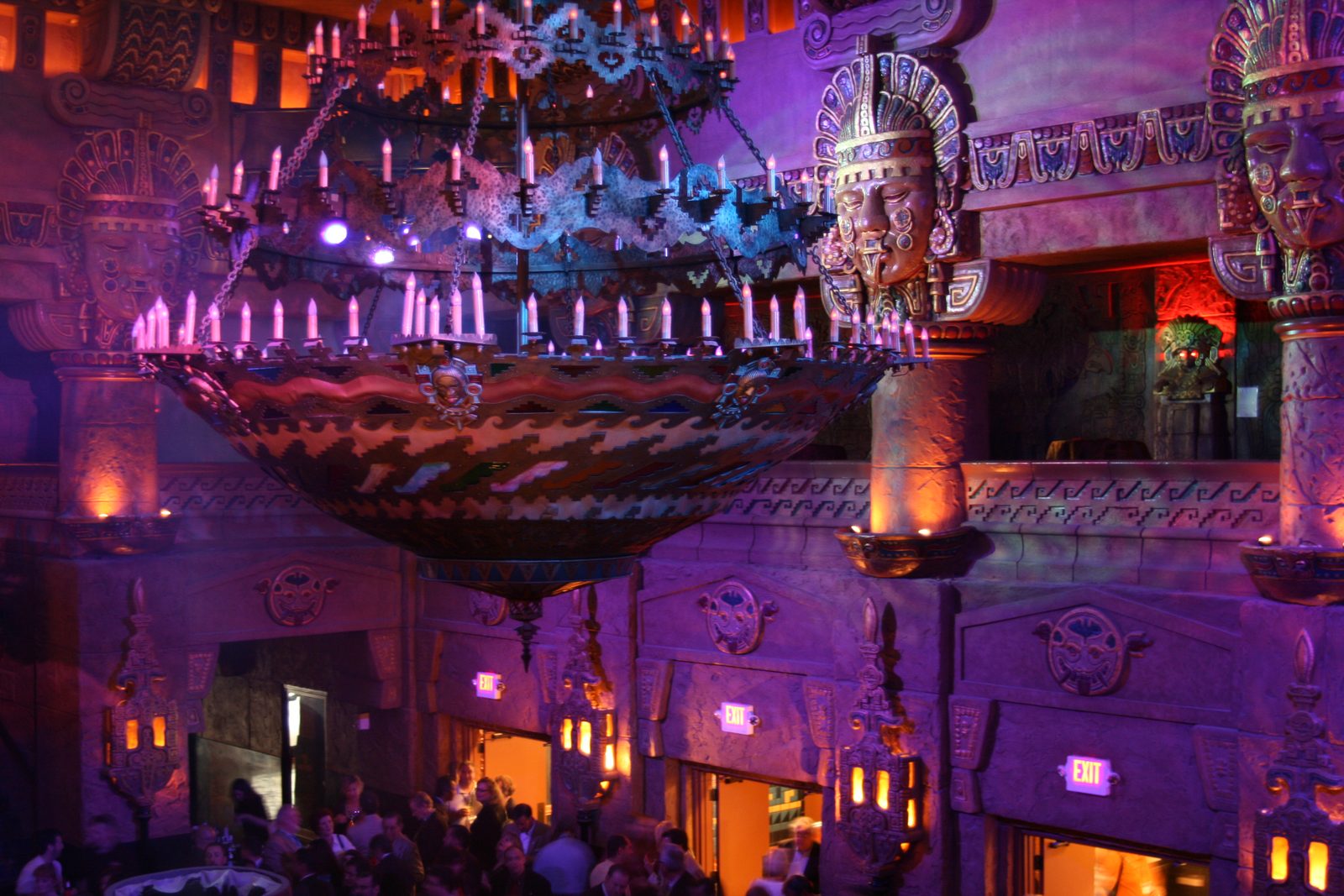 The Aztec Theatre grand auditorium and chandelier